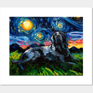 Laying Black Labrador Starry Night Posters and Art